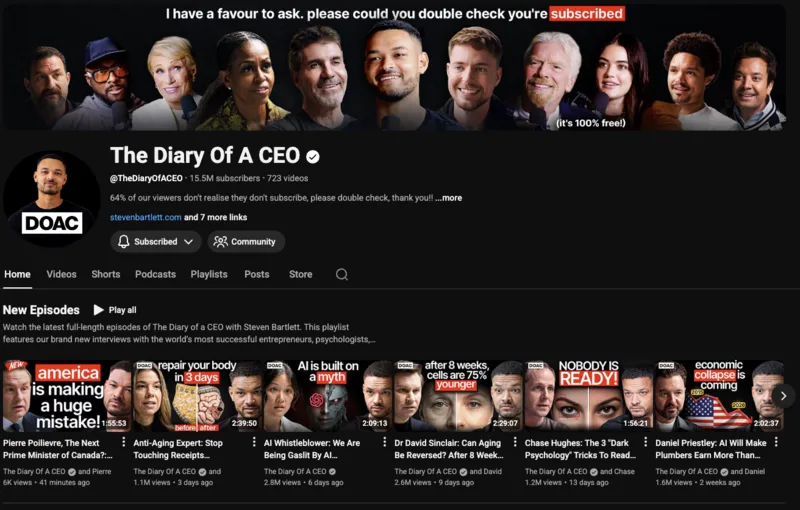 Diary of a CEO YouTube channel